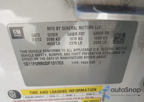 2013 Chevrolet Malibu Eco Premium Audio from USA, damaged, VIN 1G11F5RR0DF101763